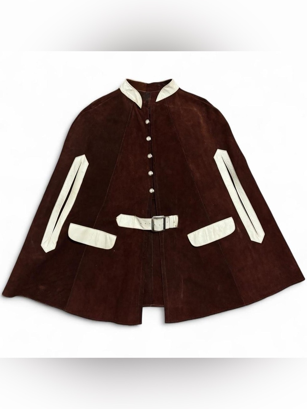 Vintage 60s/ 70s Brown Suede Cape w/ Leather Trim, OSFM, Retro, Western
